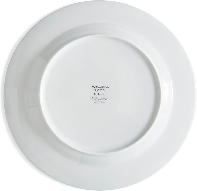 Portmeirion Home Mallorca 16 Piece Porcelain Dinnerware Set with Blue Geometric Border 4 Place Settings - Ideal for Weekday Meals Casual Brunches Relaxed Dinner Parties Small Family Celebrations