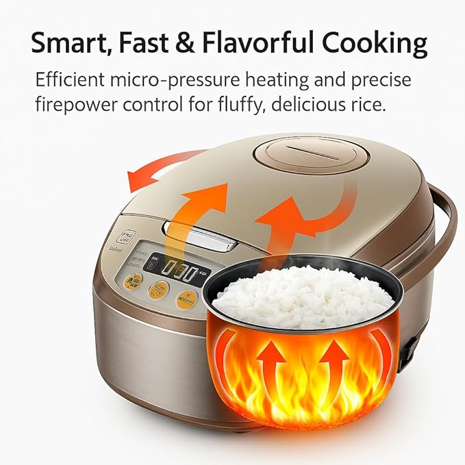 Midea Micom Rice Cooker Digital Multi-Functional Ricer Cooker/Steamer Brown Rice Slow Cooker (3L/5.5Cup Champange) MB-FS3017