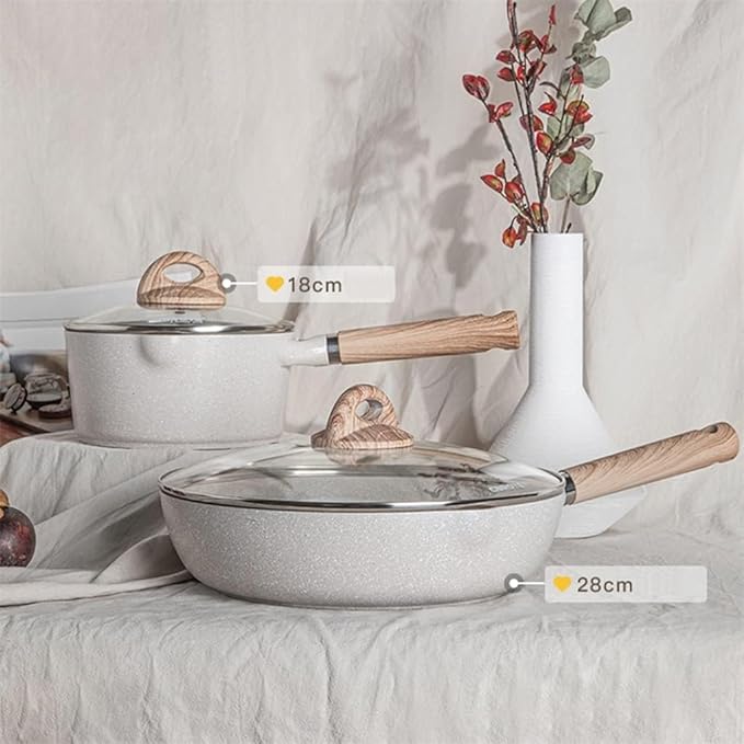 Aluminum Alloy Non-Stick Cookware Set 2-Piece Set with Lid Combination Fryer Casserole Frying Pan Kitchen Cooking Pot