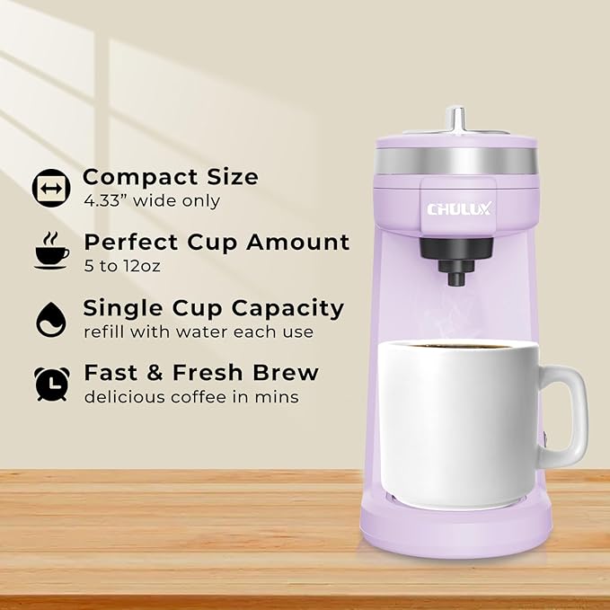 CHULUX Mini Coffee Maker for K Capsule Single Serve Coffee Maker for One Cup Americano Lightweight Pod Coffee Machine Lavender
