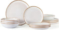 Vesteel Dinnerware Set for 4 12 Pieces Premium Stoneware Plates and Bowls Set Handmade Reactive Glaze Dishes for Home Chip &amp Scratch Resistant Microwave and Dishwasher Safe - Pearl White