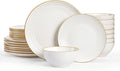 Famiware Jupiter Stoneware Dinnerware Sets Handcrafted Plates and Bowls with Embossed Swirl &amp Speckles White - Chip &amp Scratch Resistant Dishwasher Microwave Safe Minimalist Dishes for 8 (24