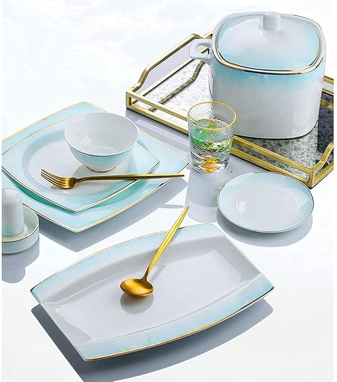 Dinnerware Sets Dish Set 56/60Pcs Ceramic Dinnerware Set Bone China Tableware Dishes Plates Ceramic Combination Dinner Service Set Diner Set Porcelaine