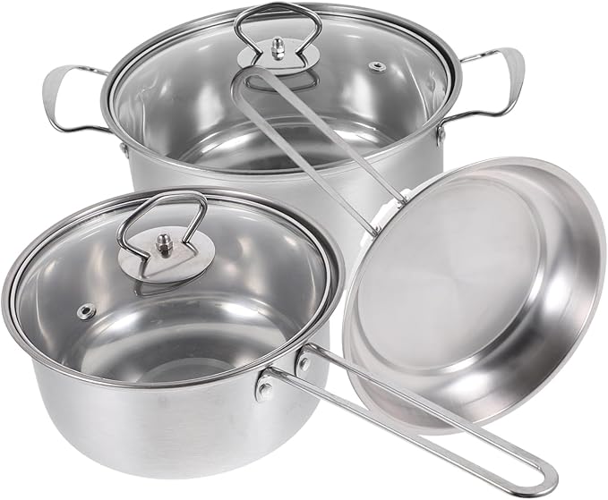 HEALLILY Cookware Set Stainless Steel Soup Pot Milk Pot Frying Pan Utensil Set Non Stick Frying Pans Kitchen