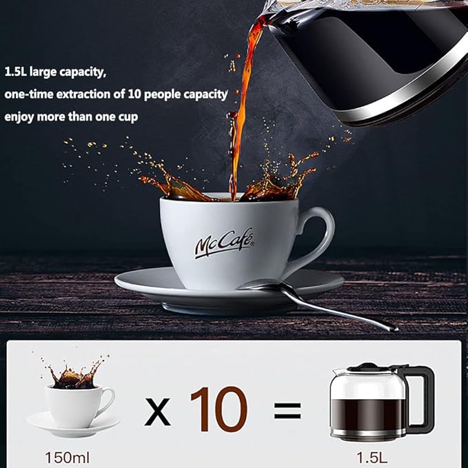 Filter Coffee Machine Home Stainless Steel Coffee Tea Pot 1.5 L Capacity 24-Hour Programmable Brewing Coffee Maker with 3 Brew Strength ControlTouch Screen
