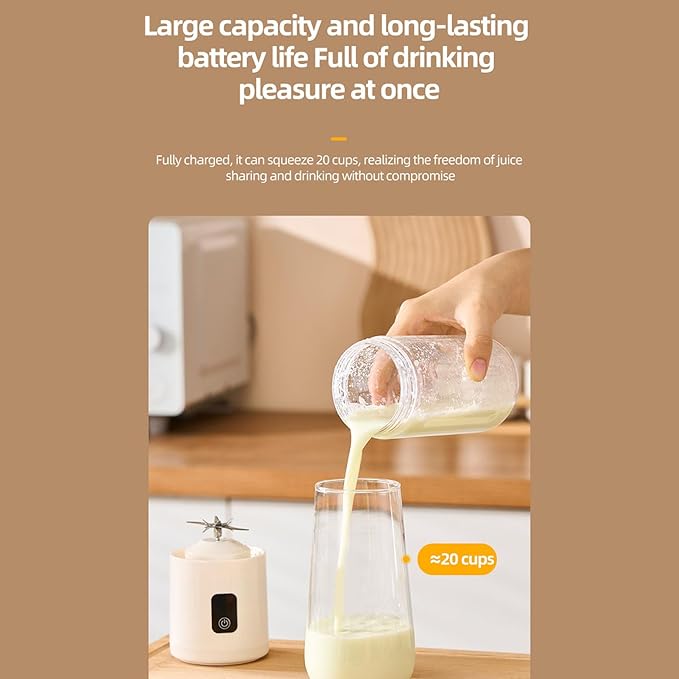 Portable Blender 500ml Cordless Personal Size Blender Cup Electric USB Juicer Mixing Fruit with 1500mAh Battery for Shakes and Smoothies (White)