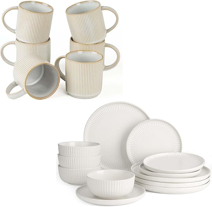 Famiware Dinnerware Sets with Mugs Plates and Bowls Dish Set of 4 (16 Pieces) - Dishwasher &amp Microwave Safe Chip Resistant Reactive Glaze