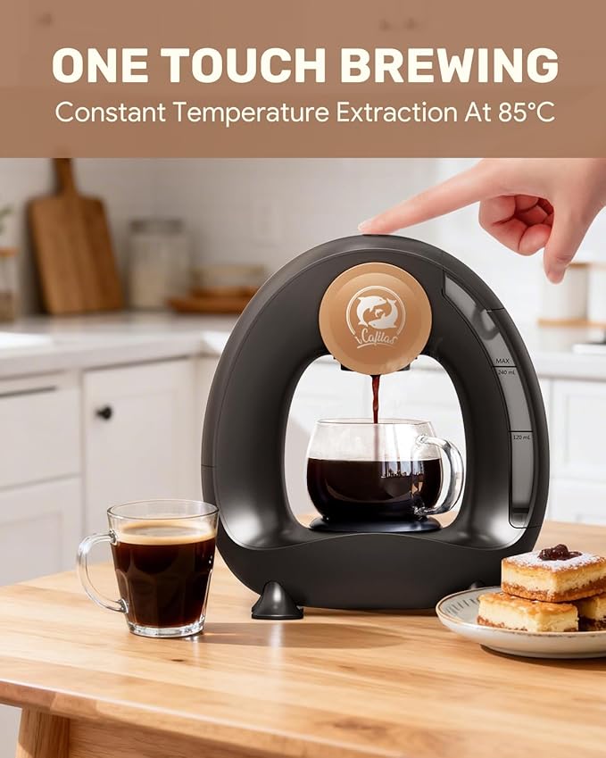 2-in-1 Coffee Maker Fast Brew in 1.5mins Single Serve Coffee Machine Compatible with K-Cup Pods &amp Ground Coffee 1400W with 20s Preheat Compact for HomeSmall PlaceOffice &amp RV 8ozBlack