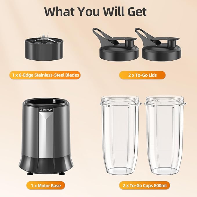 Smoothie Blender 1500W Personal Blender for Smoothies Shakes and Nutrient Extractions with 27oz*2 Portable Cup and Lid