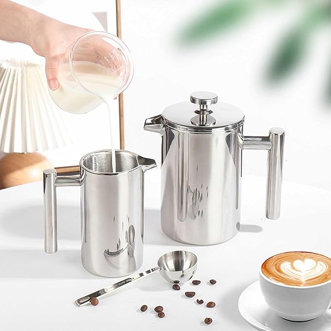 Coffee Pot 304 Stainless Steel Pressure Double Layered Hand Brewing with Handle Coffee Maker Household