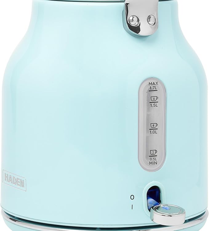 Haden Heritage 4 Slice Wide Slot Stainless Steel Toaster Bundled with 1.7 Liter Stainless Steel Electric Water Kettle Turquoise &amp Chrome