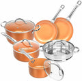 For 10-Piece Ceramic Coating Inf Copper Induction Nonstick Cookware Set Set