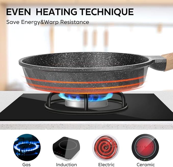 YIIFEEO Frying Pans Nonstick Induction Frying Pan Set Granite Skillet Pans for Cooking Omelette Pan Cookware Set with Heat-Resistant Handle Christmas Gift for Women (8 &amp9.5 &amp11)