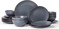 Famiware Venus Plates and Bowls Sets 18 Pieces Stoneware Speckled Dinnerware Dishes Set for 6 Matte Charcoal - Microwave &amp Dishwasher Safe Modern Minimalist for Everyday Meals &amp Formal Din