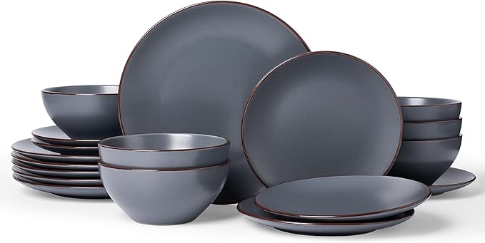 Famiware Venus Plates and Bowls Sets 18 Pieces Stoneware Speckled Dinnerware Dishes Set for 6 Matte Charcoal - Microwave &amp Dishwasher Safe Modern Minimalist for Everyday Meals &amp Formal Din