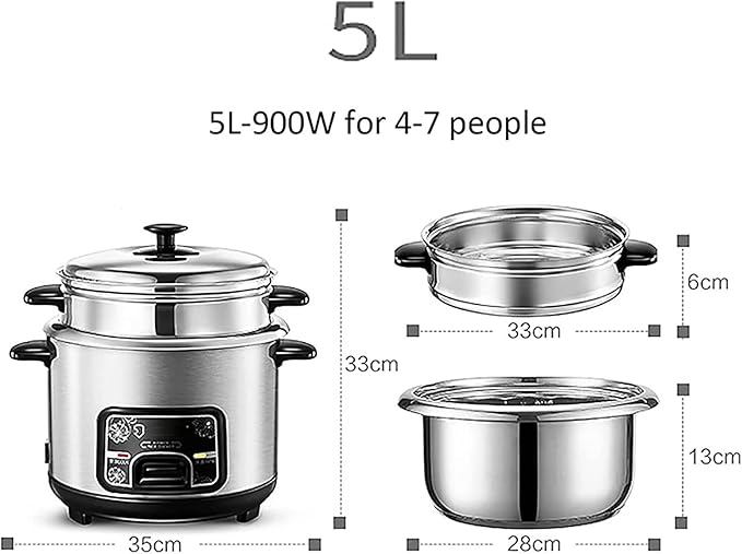 Rice Cookers and Steamer 304 Stainless Steel Food Rice Cooker with Keep-Warm Function (5L) ()