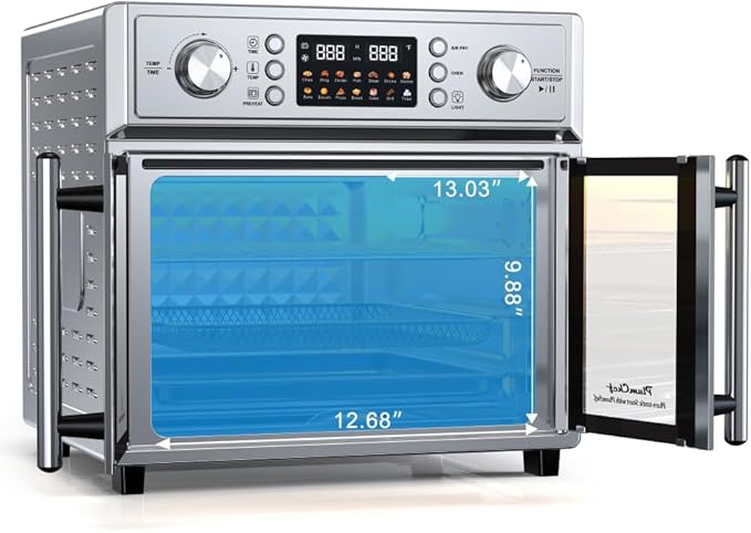 PlumChef 26QT Double-Door Air Fryer Convection Toaster Oven 1700W Large Capacity 14 Preset Menus 7-in-1 Multi-Function Stainless Steel