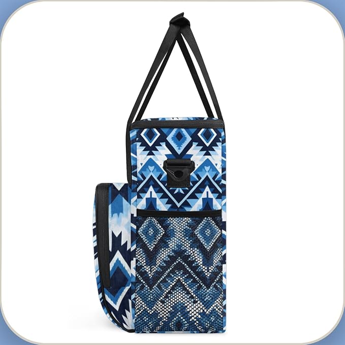 Vintage Striped Pattern Coffee Maker Carrying Bag Traditional Aztec Travel Storage Bag Compatible with K-Mini or K-Mini Plus Single Serve Coffee Brewer Carrying Case with Pockets &amp Shoulder Stra