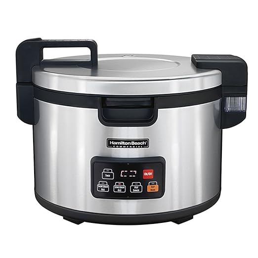 Hamilton Beach Commercial 37590 Rice Cooker/Warmer 90 Cups Cooked Rice Capacity Double-Wall Insulated Nonstick Inner Pot Hinged Lid Stainless Steel Housing NEMA 6-15P Plug Type Conforms to NSF