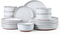 E-far Stoneware Dinnerware Sets for 6 18 Pieces Reactive Glaze Plates and Bowls Sets Elegant Dishes with Rustic Terracotta Clay Base Dishwasher &amp Microwave Safe Scratch Resistant Glacier Whit