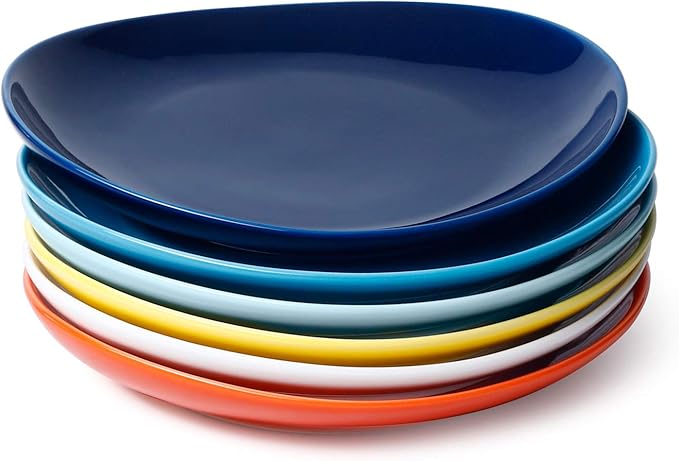 Sweese 7.8 Inch Porcelain Dessert Plates Set of 6 - Dishwasher Microwave Oven Safe Chip-Resistant - Rainbow Palette