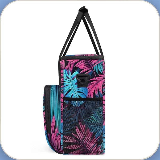 Blue Tropical Leaf Coffee Maker Carrying Bag Portable Travel Storage Tote Bag Compatible with K-Mini or K-Mini Plus Single Serve Coffee Brewer Carrying Case with Multiple Pockets &amp Shoulder Stra