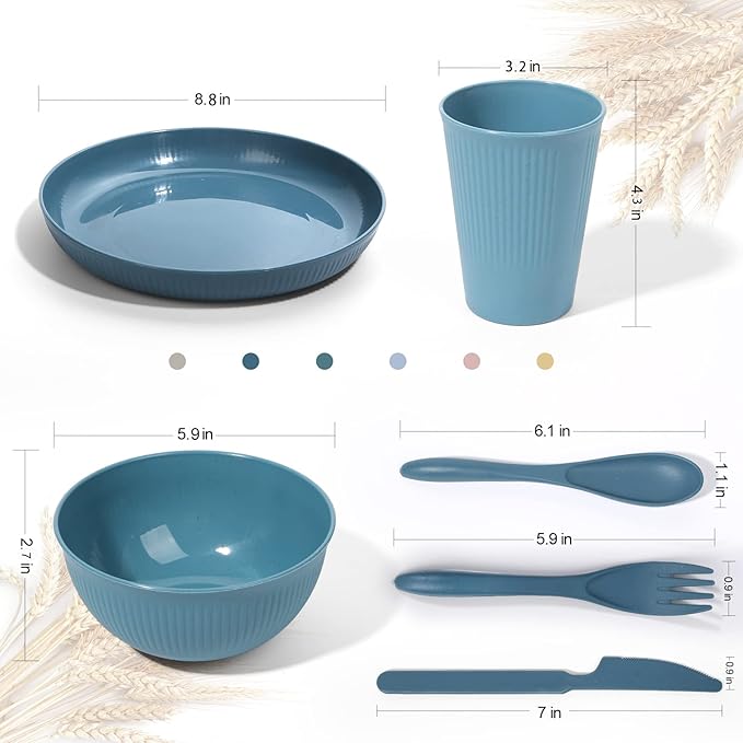 Wheat Straw Dinnerware Sets -DAPIPIK 36 Piece Unbreakable Dinnerware Sets for 6 Wheat Straw Plates and Bowls Set Lightweight Camping Plates Cups and Bowls Set.Dishwasher Microwave Safe Dinnerware
