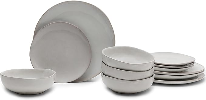 Serax 12-Piece Dinnerware Set for 4 | La Mère tableware by Marie Michielssen | 4 white Dinner Plates 4 Small Plates 4 Bowls | Stoneware Home Kitchen Essentials Sets | Dishware and Dishes