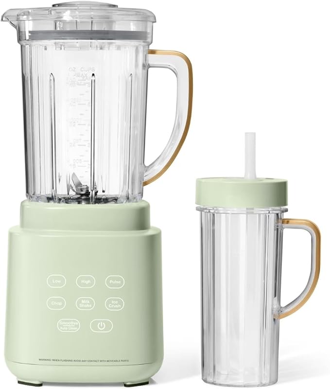 PowerExact Blender PrecisionSense Tech 3 Speeds 4 Presets 50oz BPA-Free Jar 20oz To-Go Cup No Drippy Sippy Lid Auto-Clean Dishwasher Safe Ice Crush &amp Smoothies (Sage Green)