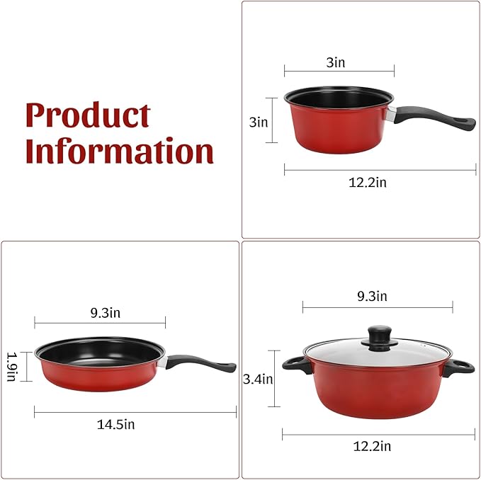 Non-Stick Cookware Set 4 Piece Set Portable Lightweight Cast Iron Pots and Pans with Glass Lids and Nylon Utensils for Outdoor Travel Camping Picnic