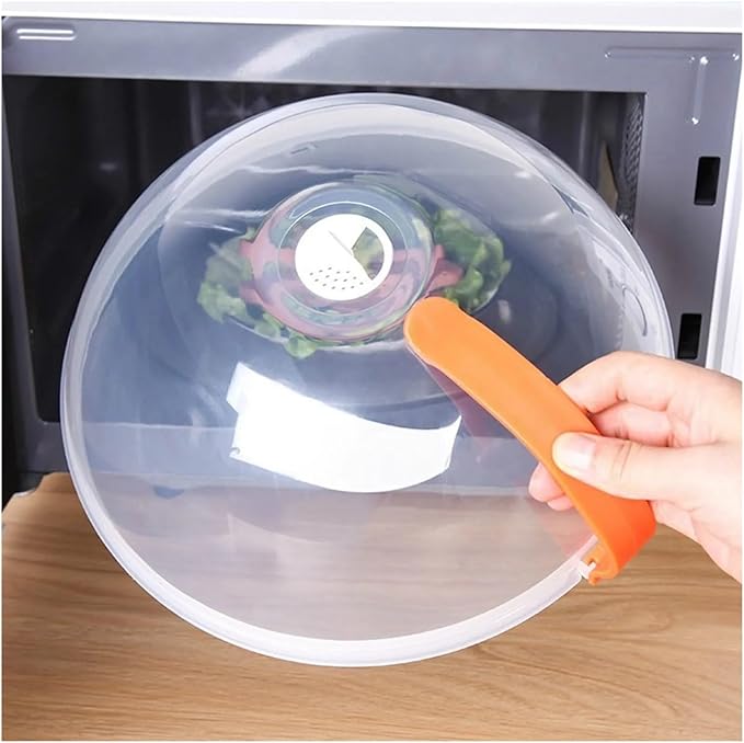 Thickened Transparent Microwave Splash Cover With Handle Round Anti-Splash Lid For Oven Food Plates Essential Kitchen Gadget
