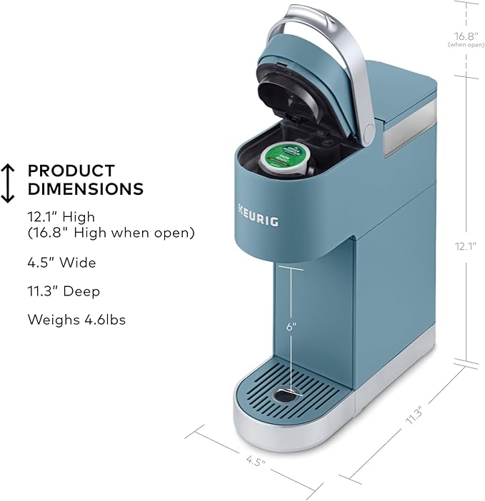 Keurig K-Mini Plus Single Serve K-Cup Pod Coffee Maker with 6 to 12oz Brew Size Stores up to 9 K-Cup Pods Travel Mug Friendly Evening Teal