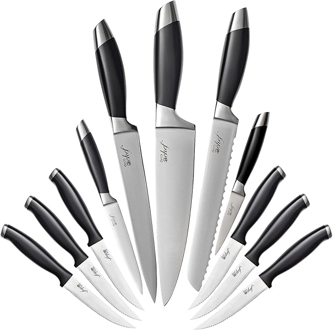 Cuisinart 77-11G Chef's Classic Stainless 11-Piece Cookware Set Bundle with Deco Chef Gourmet 12 Piece Stainless Steel Knife Set with Storage Block