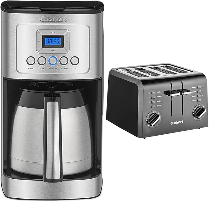Cuisinart Coffee Maker 12 Cup Programmable Drip with Carafe Stainless Steel DCC-3400P1 &amp CPT-142BK 4-Slice Compact Plastic Toaster Black