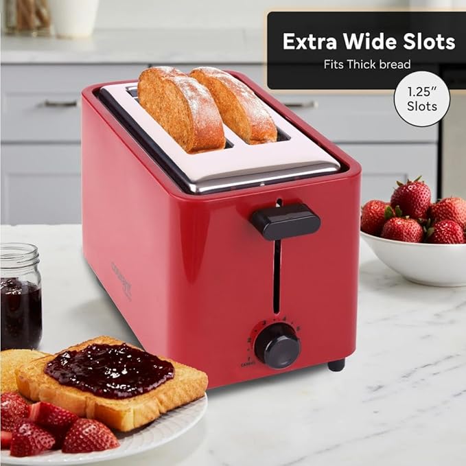 Courant 2-Slice Toaster Cool Touch with Extra Wide Slots For Bread Bagels &amp Waffle with 6 Adjustable Shade Settings CrumbTray &amp Cancel Function Extra-Lift Feature compact Design – Red