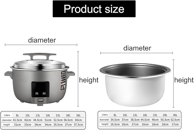 Commercial Rice Cooker &amp SteamerLarge Rice Cooker 8-36L Large Capacity with Non-Stick Inner Potfor HotelsCanteensSchoolRestaurant Rice Cooker10L-1600W10L-1600W