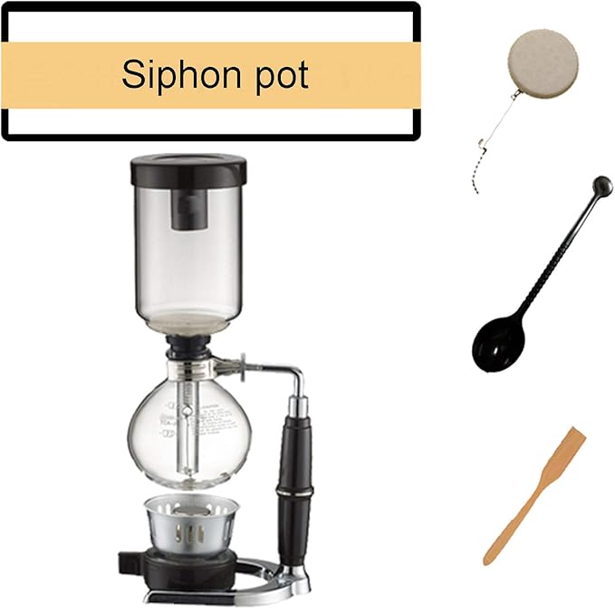 Siphon Glass PotPot Syphon Coffee MakerCoffee Machine Filter 3-5 CupSyphon Maker Vacuum Coffee Maker for Brewing Coffee and Tea with Extended Handle