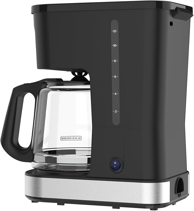 BLACK+DECKER CAFÉCRAFT 12-Cup Coffee Maker One-Switch Drip Coffeemaker with Vortex Showerhead Technology Sneak-A-Cup Keep Warm Function Stainless Steel