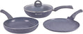 Wonderchef Granite Nonstick 4 Piece Cookware Set(Frying Pan with Lid Wok Dosa Tawa) Induction Bottom Soft-Touch Handles Pure Grade Aluminium PFOA 3.5mm 2 Years Standard Grey