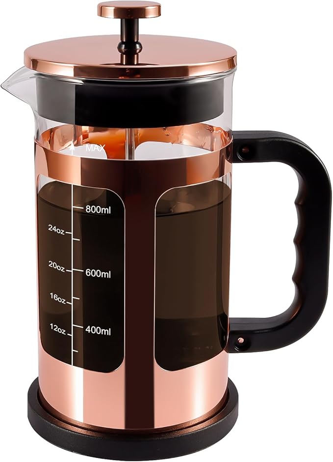 French Press Coffee Tea Maker Upgrade Heat Cold Resistant Thickened Glass with 4 Level Stainless Steel Filtration System Brew Coffee &amp Tea BPA Free Large 1000ml 34oz Rose Gold