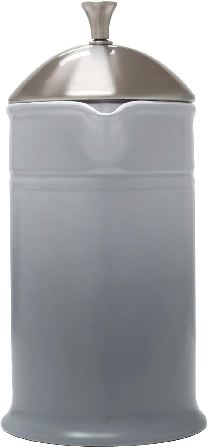 Chantal Stoneware French Press with Stainless Steel Plunger and Lid 28 ounce capacity Fade Grey