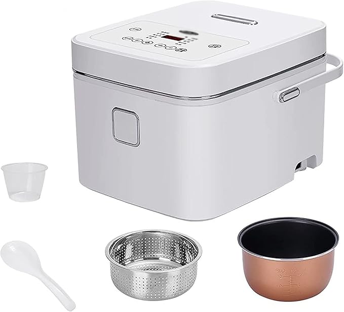Rice Cooker &amp Low Sugar Drained Rice Pot 3L Large Capacity Aluminum Non-Stick Liner for Family Dormitory (Green) (White)