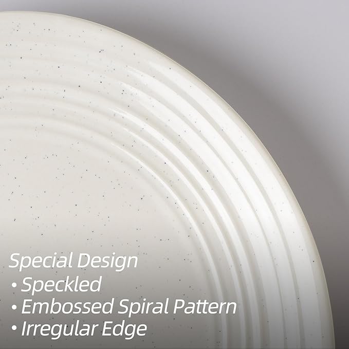 Famiware Plates and Bowls Sets 18-Piece Stoneware Dinnerware Sets Dishes Set for 6 Hand-made Reactive Glaze Dish Set Twilight Series White