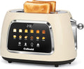 Toaster 2 Slice Smart Touch Screen Retro 1.5'' Extra Wide Slot Stainless Steel Digital Bread Toaster with Memory Function Bagel Defrost 6 Browning Levels and Removable Crumb Tray Cream