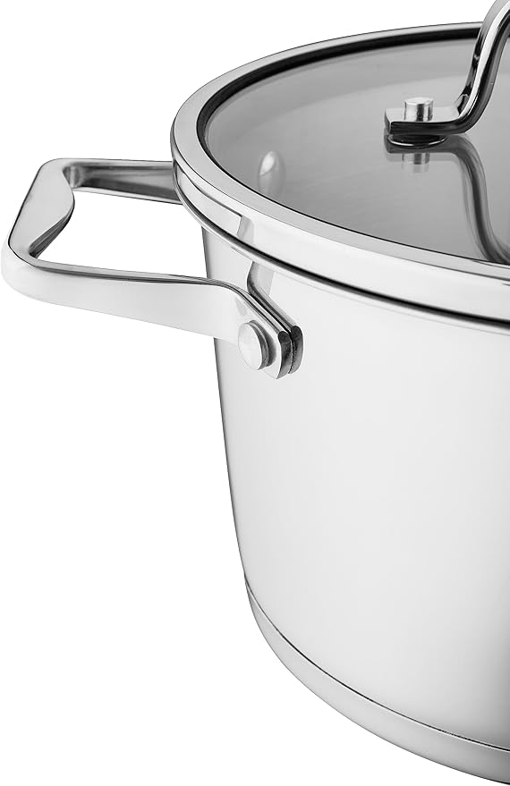 FLORINA Professional Stainless Steel Cooking Pot Set 8 Pieces Induction 4 Saucepans 4 Glass Lids Suitable for All Hobs Dishwasher Safe