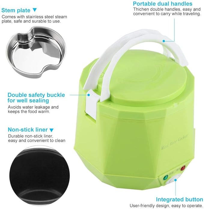 24V 140W 1.6 LElectric Portable Multifunctional Rice Cooker Food Steamer for Car Truck Outdoor Small Portable Electric Rice Cooker Portable Rice Cooker (green)