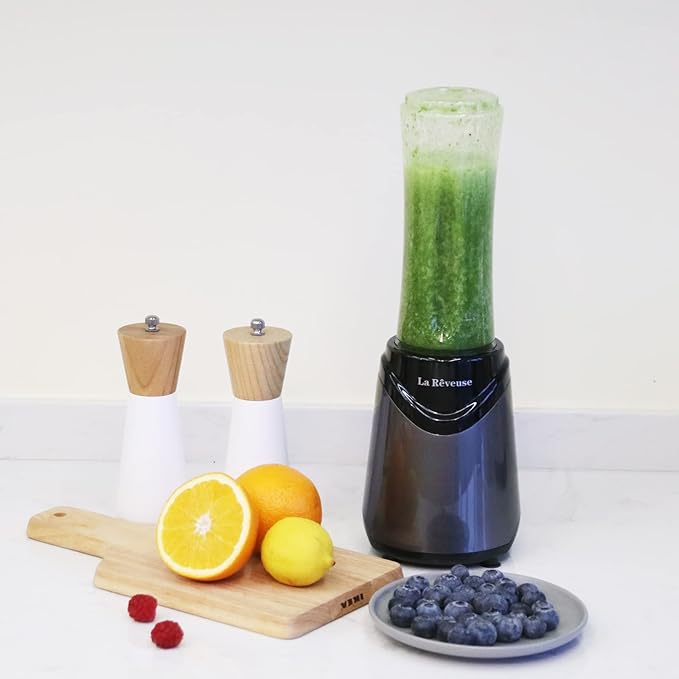 La Reveuse Smoothie Blender Personal Size 300 Watts with 2 Pieces 18 oz BPA-Free Travel Sports BottlesGrey