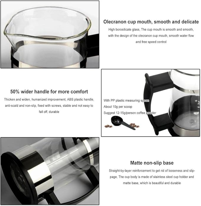 Glass Coffee Maker Kettle Manual Tea Pot With Handle Espresso With Filter
