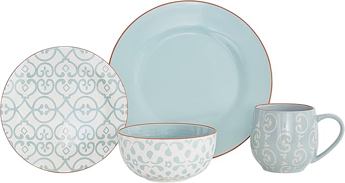 Baum-Essex - Dinnerware Sets 16 Piece Dish Set for 4 Beautiful Home Decor includes Dinner Plates Salad Plates Bowls and Mugs (Manchester Sky)