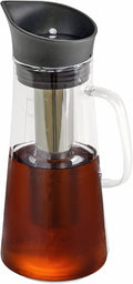 FixtureDisplays® 51oz/1.5L Cold Hot Full Immersion Brew Iced Coffee Maker Pitcher and Ice Tea Brewer with Spout &amp Silicone Seals Glass Pitcher with 304 Stainless Steel Fine-Mesh Filter 22112-2D